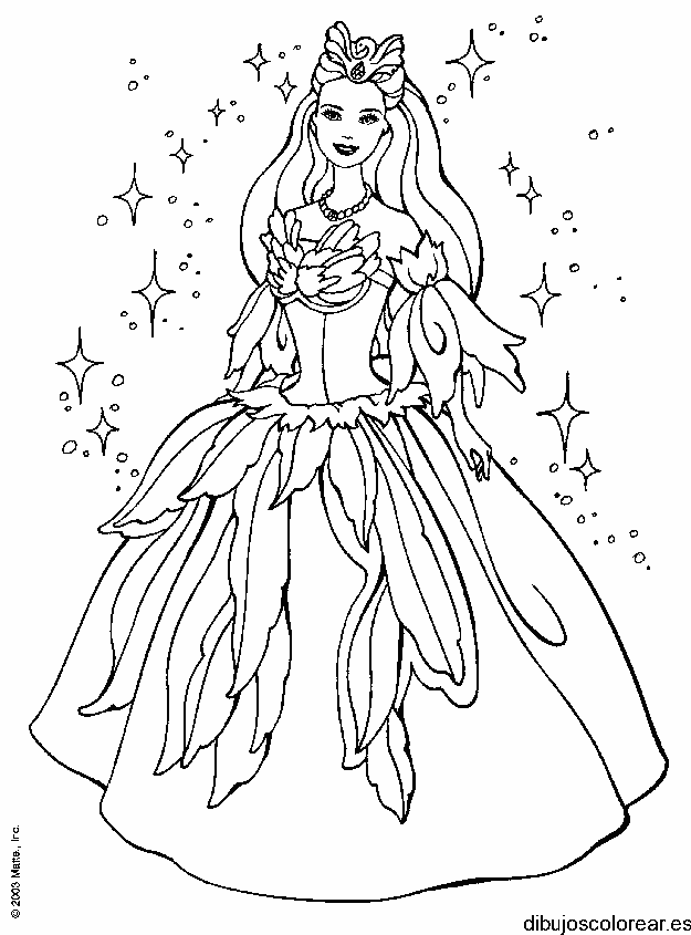 Dibujo de una barbie vestida de princesa