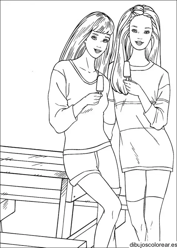 Dibujo de dos chicas comiendo helado