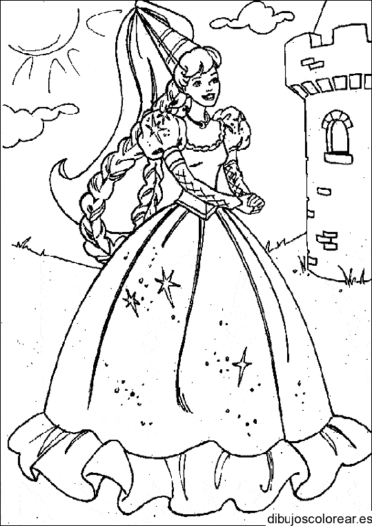 Dibujo de una princesa entrando a su castillo