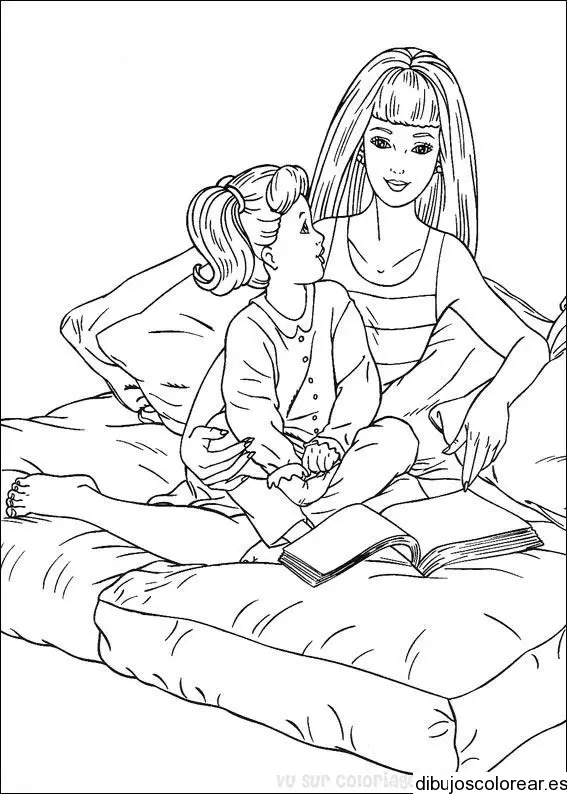 Dibujo de una mamá leyendo a su hija