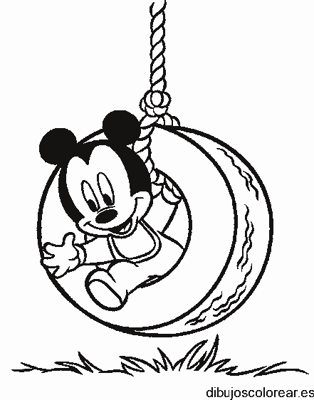 Dibujo de Mickey Mouse jugando al columpio 
