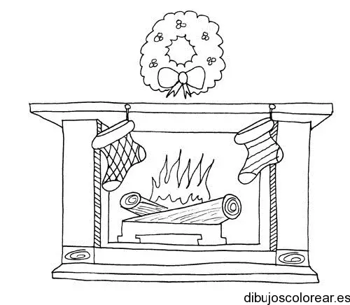 Dibujo de chimenea con adornos navideños