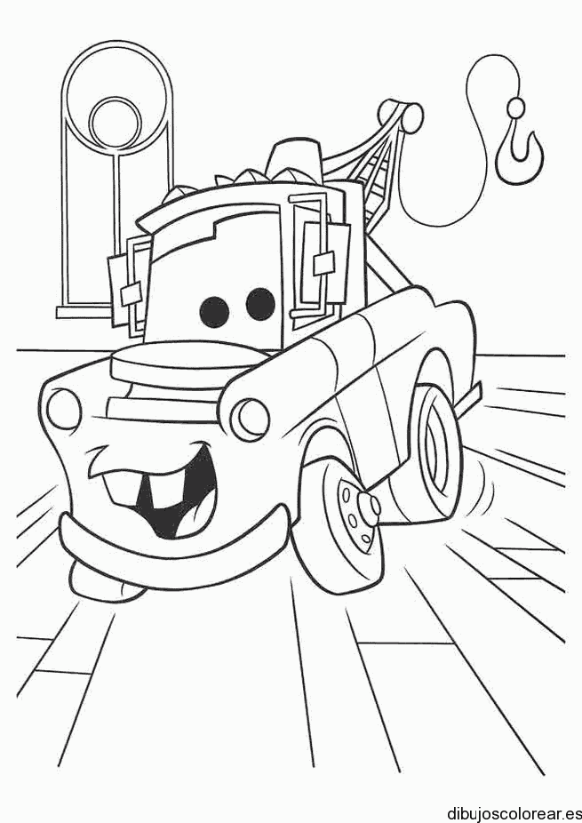 Dibujo de una grua con la rueda arruinada
