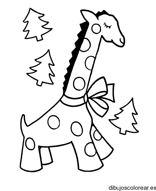 Dibujo de una jirafa y pinos