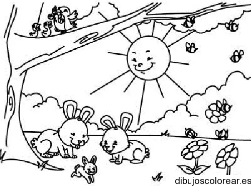 Dibujo de un paisaje con conejitos