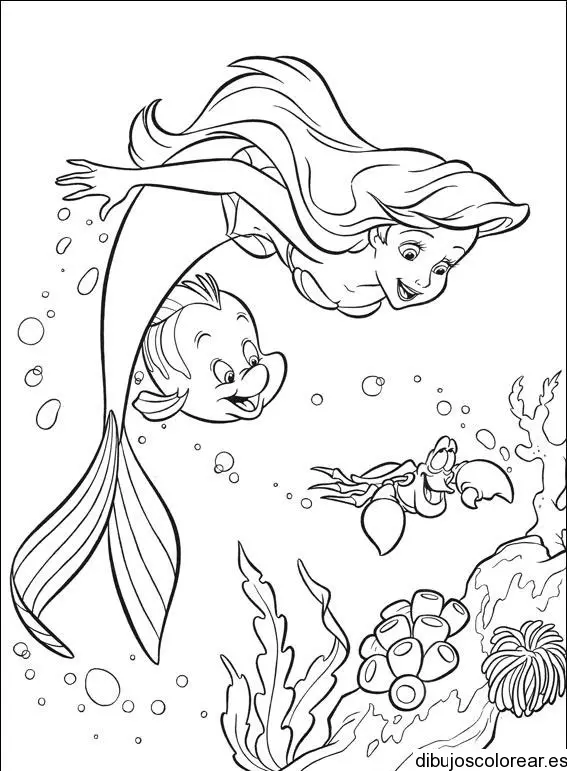 Dibujo de Sirenita en el fondo del mar