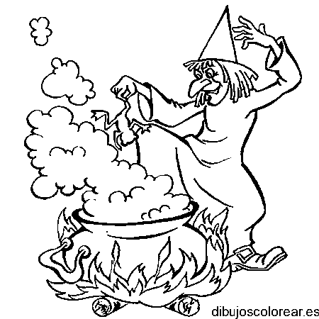 Dibujo de una bruja haciendo una poción