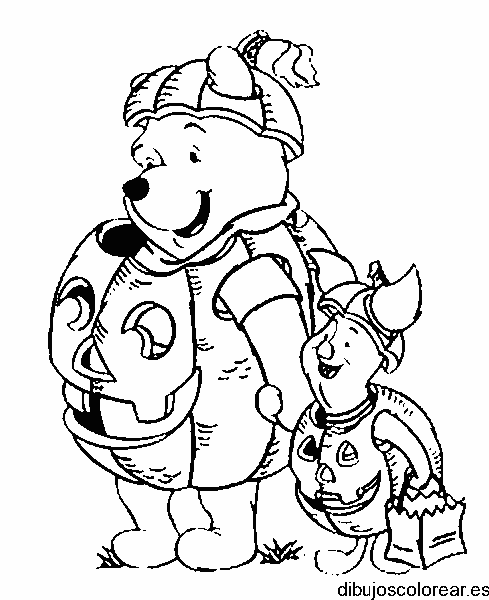 Dibujo de Winnie Poh y Piglet disfrazados de calabazas