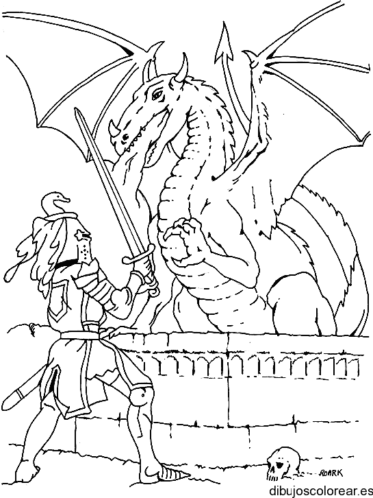 Dibujo de príncipe que lucha con Dragón