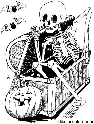 Dibujo de una calavera sale de un sarcófago