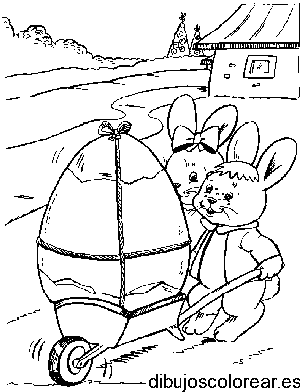 Dibujo de dos conejos con un huevo de pascua