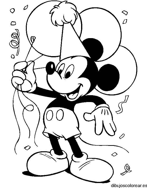 Dibujo de Mickey celebrando con globos