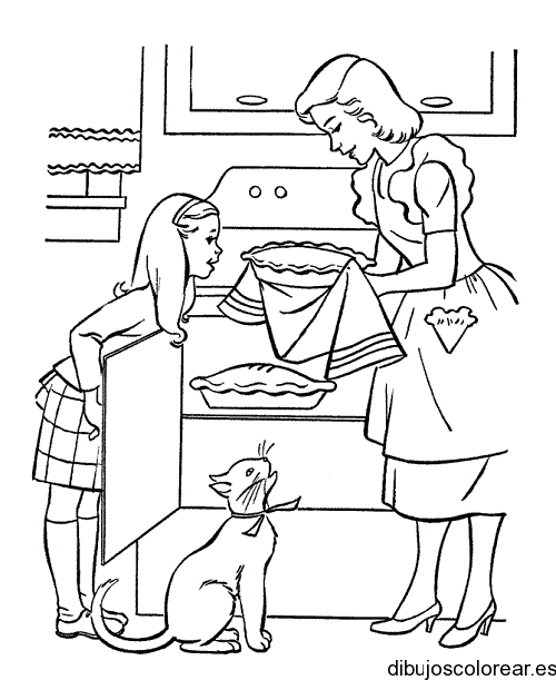 Dibujo de mamá e hija cocinando una tartita