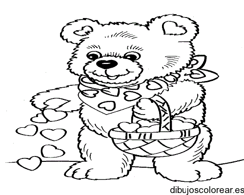 Dibujo de un osito repartiendo corazones