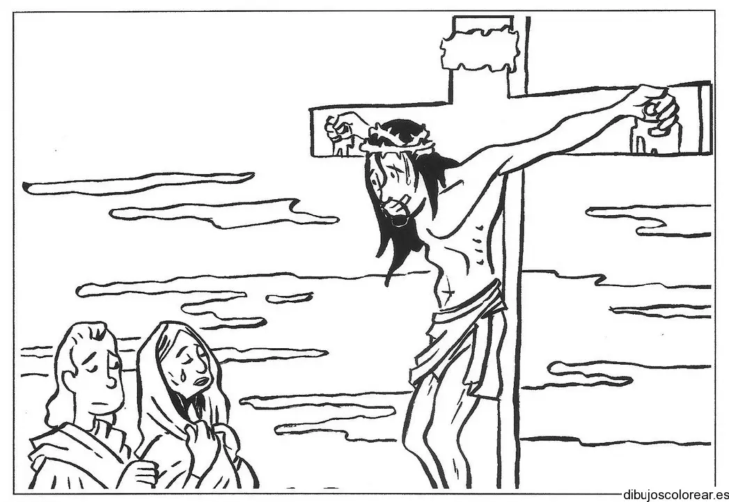 Dibujo de Jesús en la cruz hablando con su madre