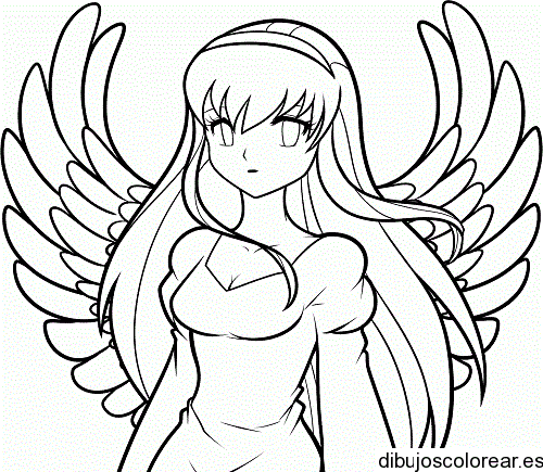 Dibujo de una chica de pelo largo con alas