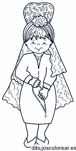 Dibujo de una dama con mantilla
