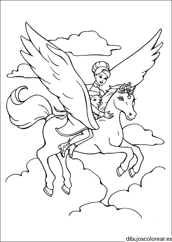 Dibujo de una princesa volando en su pony