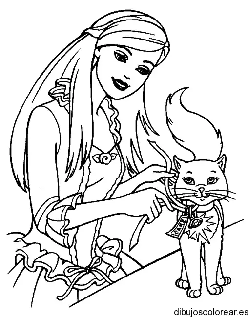 Dibujo de una chica y su gatito
