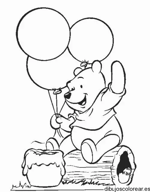 Dibujo de Winnie Poh con miel y globos