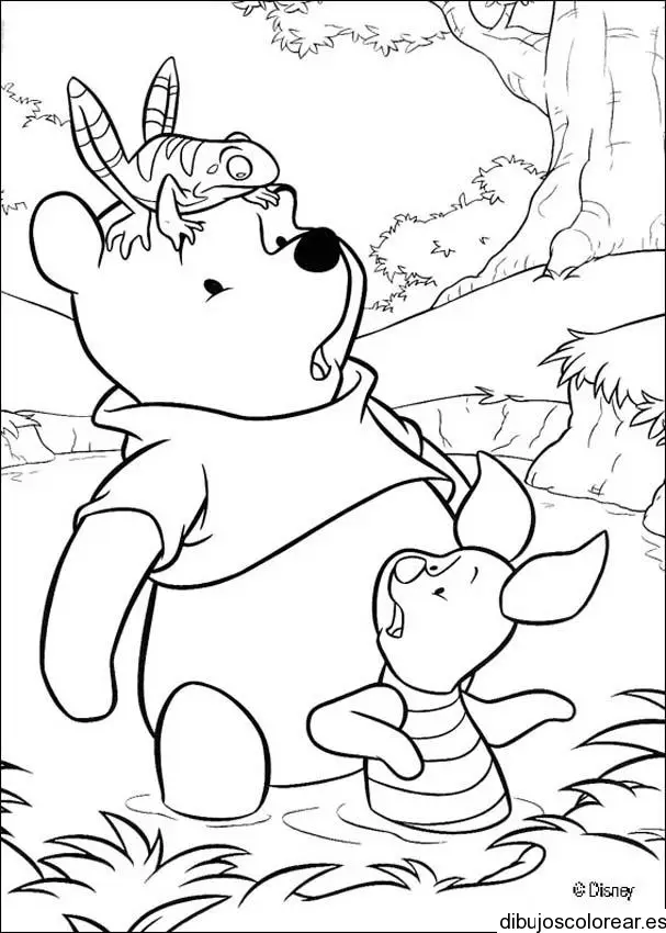 Dibujo de Winnie Poh y un sapo