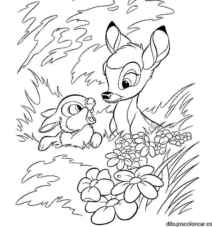 Dibujo de Bambi escondido en el bosque
