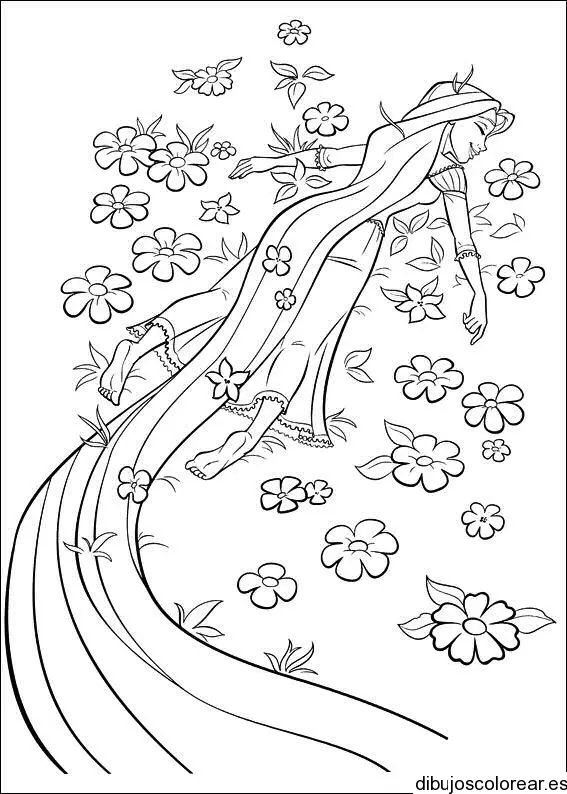 Dibujo de Encantada jugando con las flores