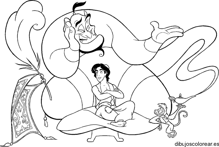 Dibujo de Aladin y el genio conversando