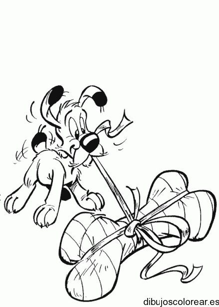 Dibujo de un perro con un regalo de hueso