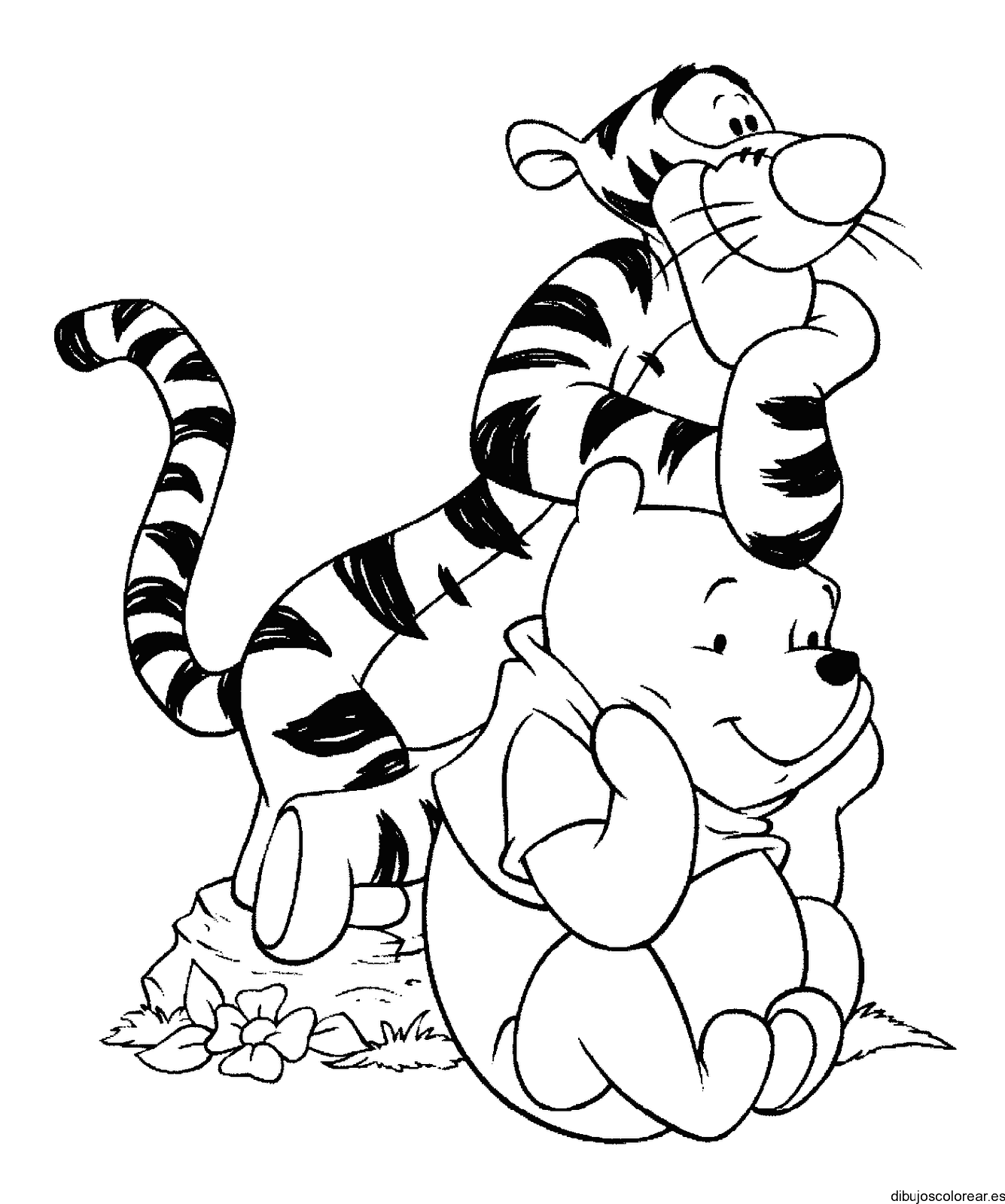 Dibujo de Tigger y Winnie en el césped