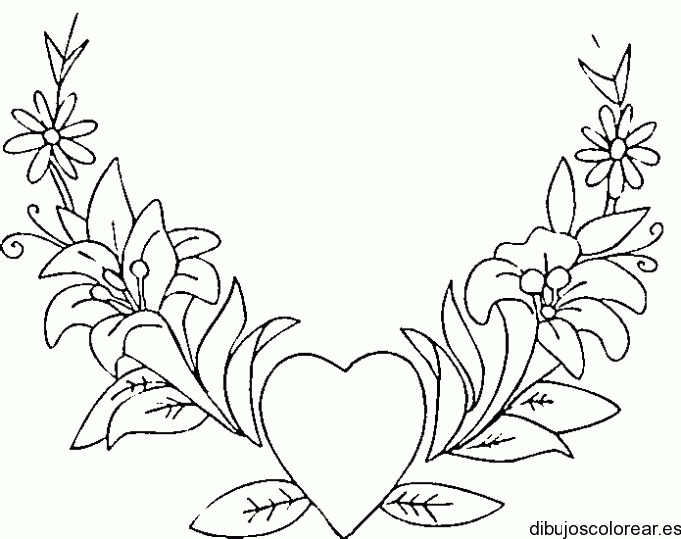 Dibujo de un corazón con muchas flores