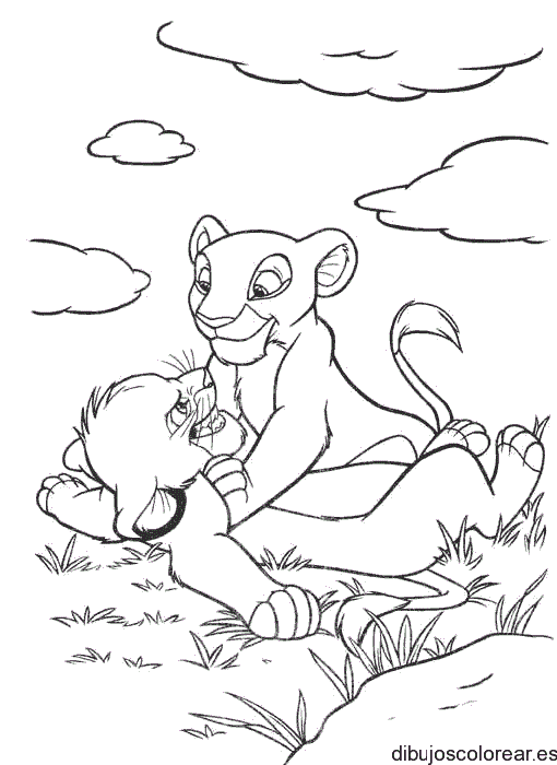 Dibujo de dos pequeños leones jugando