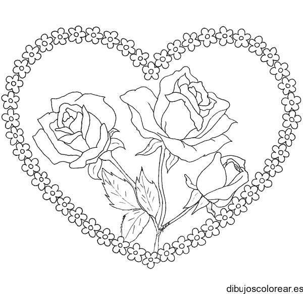 Dibujo de corazón con dos rosas dentro