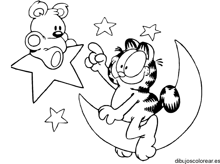 Dibujo de Garfield y su osito en la luna