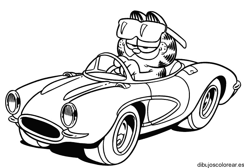 Dibujo de Garfield en coche deportivo
