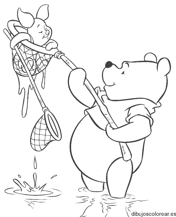 Dibujo de Winnie Poh pescando