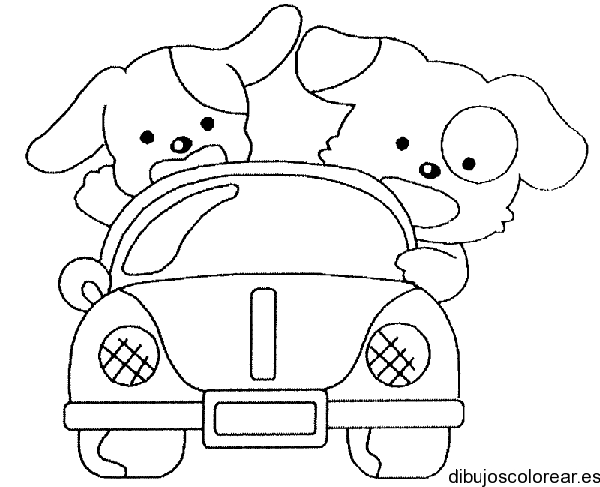 Dibujo de dos perros en coche