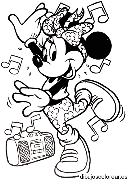 Dibujo de Minnie bailando y su radio