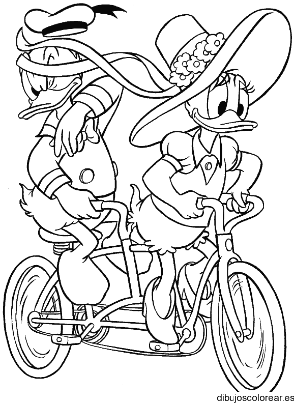 Dibujo de Donald y Daisy paseando en bicicleta