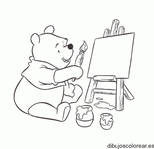 Dibujo de Winnie Poh con un caballete