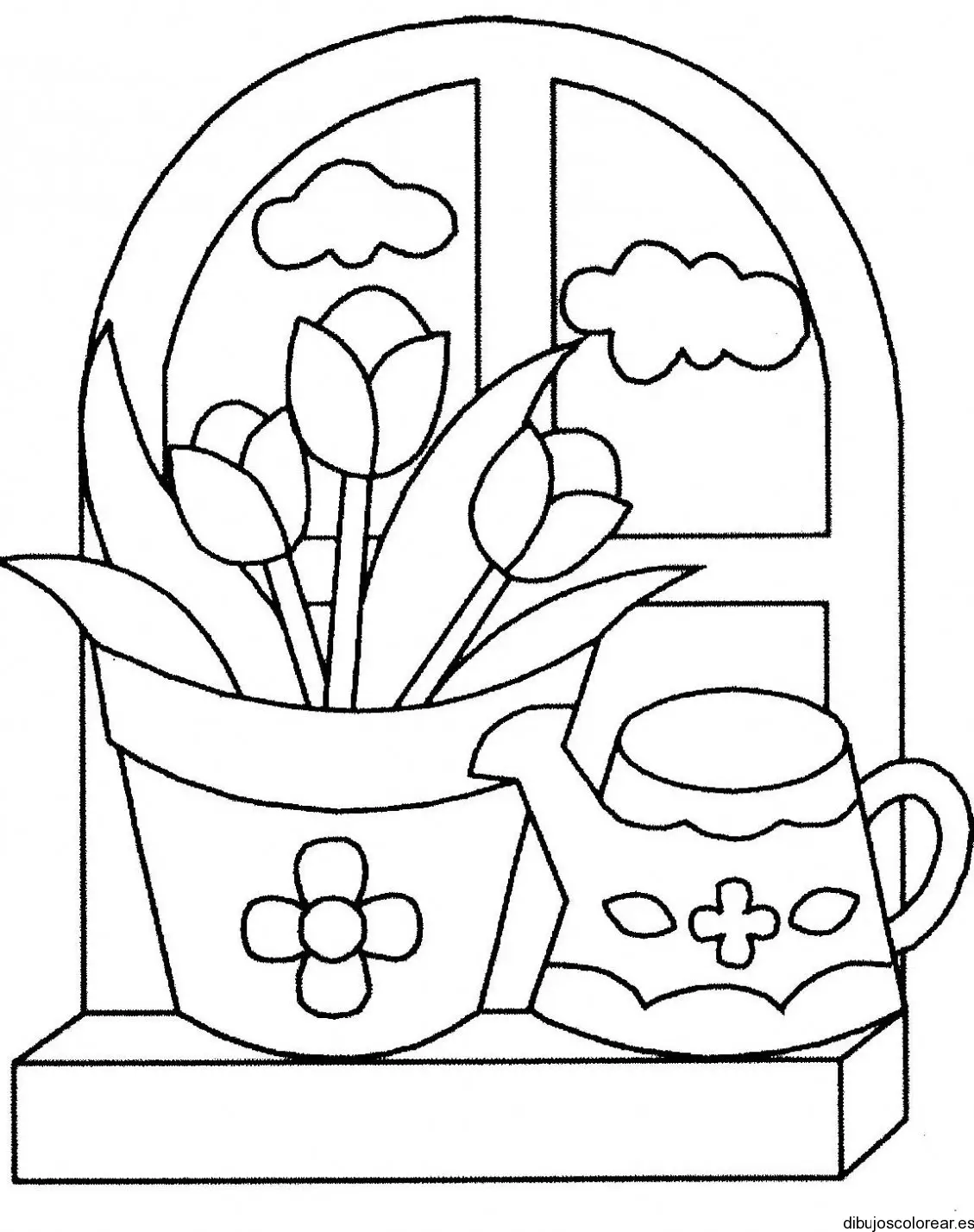 Dibujo de una ventana con flores