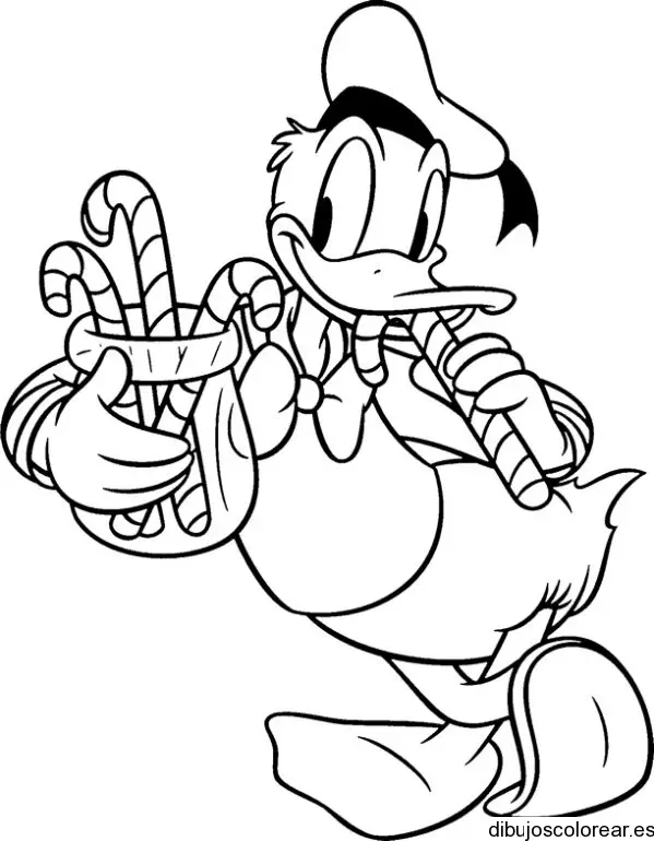 Dibujo del Pato Donald comiendo golosinas