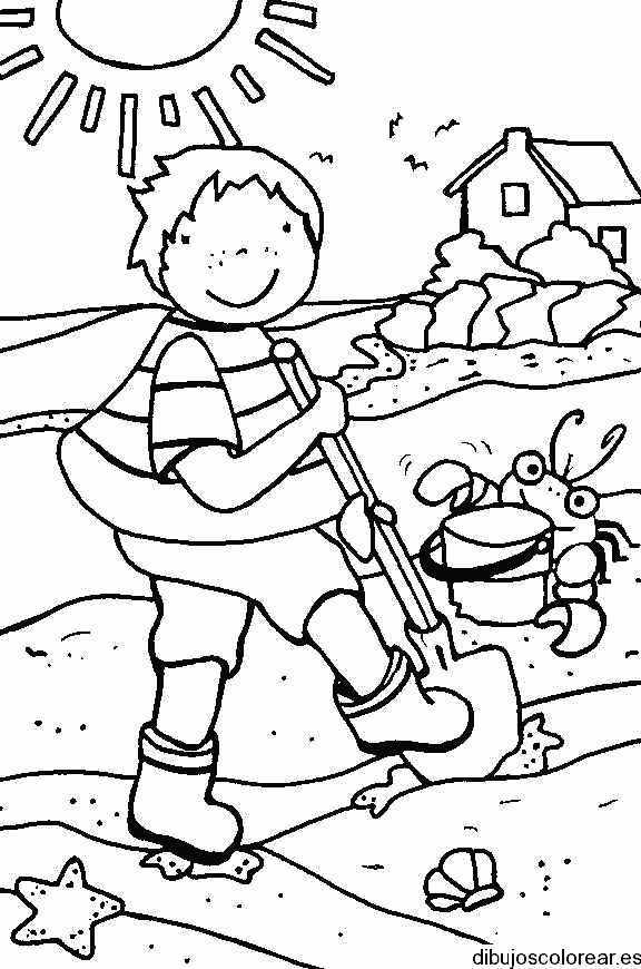 Dibujo de un niño de paseo en primavera