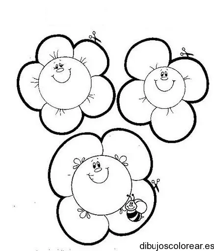 Dibujo de tres flores sonrientes