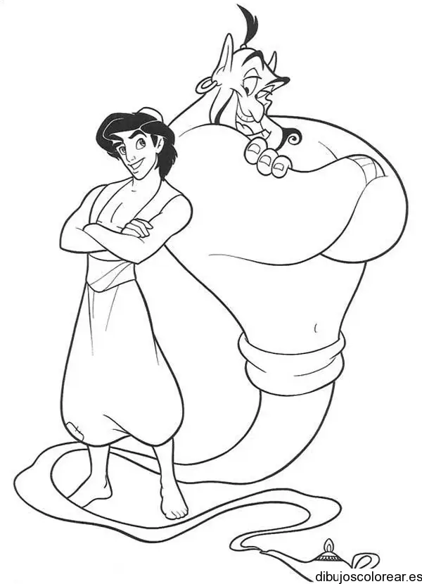 Dibujo de Aladin al lado del genio
