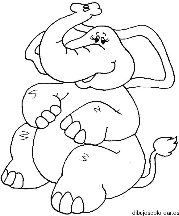 Dibujo de un elefante sentado y sonriendo