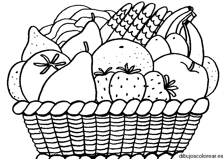 Dibujo de una cesta con frutas de la temporada