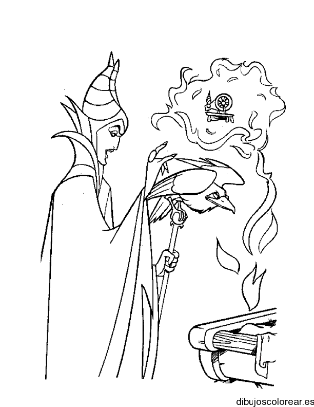 Dibujo de Cruela Devil y un pájaro