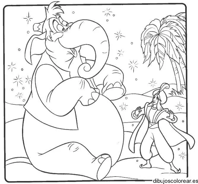 Dibujo de un elefante y Aladin