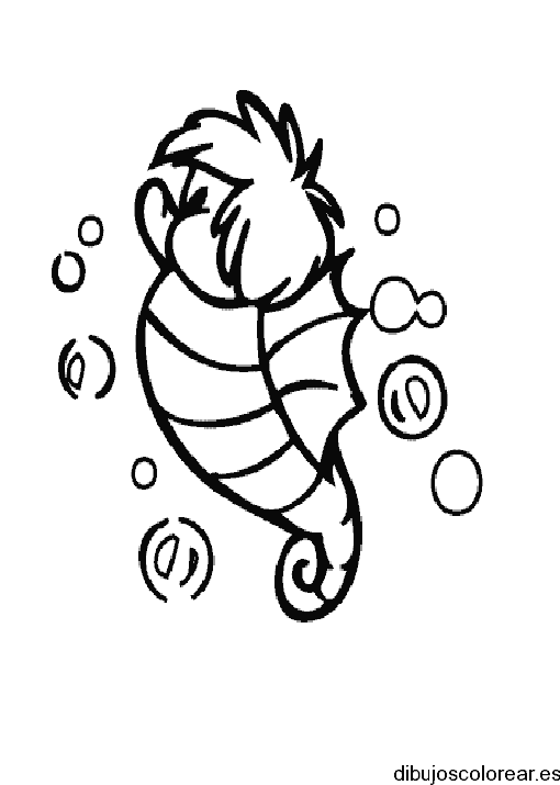 Dibujo de un caballito de mar entre espuma